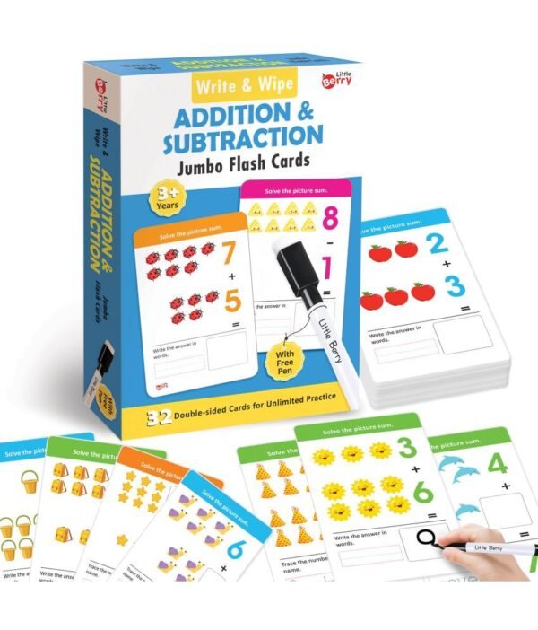 ADDITION AND SUBTRACTION WRITE AND WIPE JUMBO FLASH CARDS