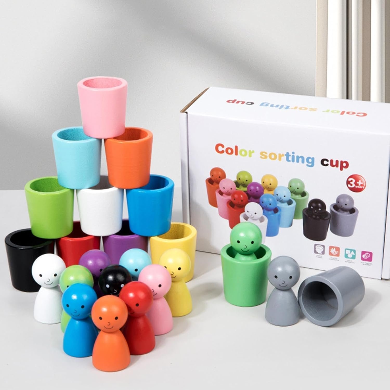 COLOUR SORTING CUPS WITH PEGDOLLS